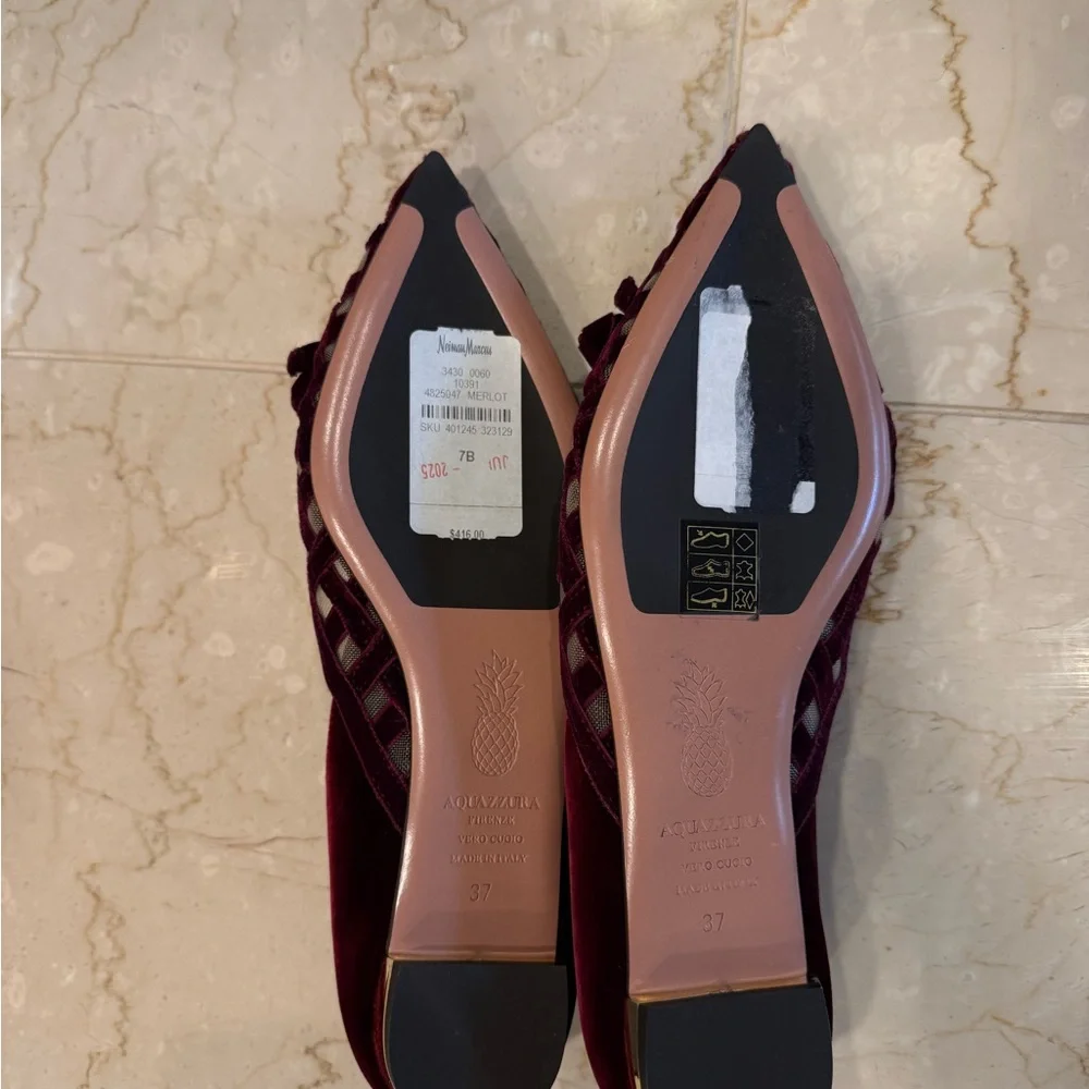 Aquazzura Velvet Flats in Deep Burgundy - Picture 3 of 4